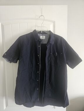 Level Ten Men's Short Sleeve Navy Button-Up Shirt Size M